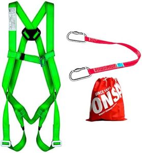 PONSA KIT basico anticaídas Arnés de Seguridad Trabajo en Altura Regulable Anticaídas con Anclaje Dorsal, Elemento Fijo Amarre y 2 Mosquetones.
