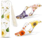 Book Lover Gifts, 2 Pcs Thumb Book Page Holder Dried Flower Resin Book Page Holder and 1 Pcs Bookmark with Tassel, Christmas Gifts Stocking Stuffers for Women Kids