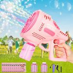 Bubble Machine Gun for Kids - Automatic Bubble Blaster 360°Leak-Proof with LED Lights, Rechargeable Bubble Gun Blower, Over 10,000 Per Minute Bubbles Maker Toy for Indoor Outdoor Parties (pink)