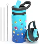 Insulated Water Bottle with Straw Lid, BUZIO Vacuum Double Walled Stainless Steel Wide Mouth Sports Drink Flask Tumbler Travel Cup for Kids, Simple Thermo Canteen Mug Cup with Blue Shark