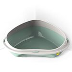 CAT CENTRE Green Large Corner Cat Open Litter Tray With Rim Kitten Pet Toilet Plastic Loo Pan Box Anti-Spillage Lowered Entry Step Rounded Corners Detachable Rim Easy Cleaning No Spilling