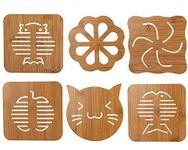 Mockery 6pcs Bamboo Trivet Mat Set Cute Cartoon Multifunction Kitchen Bamboo and Wood Non-Slip Insulation Table Mat Pads Tool for Hot Dishes Pot Bowl Teapot Coaster Hot Pot Holders (Random Pattern)