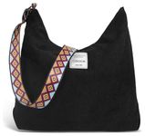 OSOCE Corduroy Totes Bag for Women with Adjustable Strap Large Crossbody Hobo Bag Casual Handbag Fashion Shoulder Bag Black