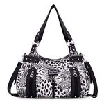 Angelkiss Large Purses and Handbags for Women Washed Faux Leather Crossbody Hobo Satchel Shoulder Handbag Tote Purse, Leopard-black, X-Large