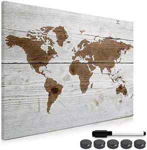 Navaris Magnetic Memo Board Whiteboard - 90 x 60 cm Dry Erase White Board with Design for Wall - Includes Marker and Magnets - World Map