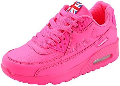PADGENE Chaussures de Course à Coussin, Tricot Femme Chaussures de Course de Voyage Décontracté, Baskets Course Gym Fitness, Chaussures de Sport de Mode en Plein, A - Rose Classique, 37 EU