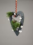 23cm Green Wooden Heart Wall Hanging Ornament Decorated with White Bells Berries and Pines Christmas Holiday Home Decorations