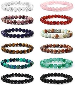YADOCA 12 Piezas 8mm Pulsera Piedras para Hombre Mujer Pulsera Cuentas Pulsera Bolas Pulsera Yoga Ojo de Tigre Pulsera Elástico Juego de Pulseras Elásticas Ajustables