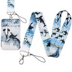 Beemorita Cute Whale Lanyard ID Badge Holder for Women Girls for Keys Blue Keychain Card Lanyard ID Holder for ID Badges Aesthetic Moon Night Key Lanyard