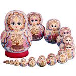 YAKELUS 15pcs Russian Nesting Dolls Matryoshka handmade Basswood (1502 (15PCS))