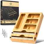 HEALTHY DREAM Bamboo Ziplock Bag Storage Organizer and Dispenser for Kitchen Drawer - Compatible with Ziploc, Hefty, Glad, Solimo for Snack, Sandwich, Quart and Gallon Size Storage Bags (6 in 1)