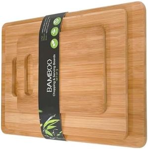 Clevinger 3-Piece Bamboo Cutting Board Set,Reversible Wooden Cutting Board Set Serving Tray with Handles,Thick Chopping Board for Meat Fruit Veggies Cheese,Easy to Clean (3-piece Set)