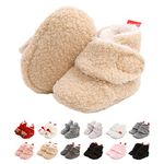 Baby Winter Warm Booties Newborn Boys Girls Soft Fleece Boots Non Slip Sole First Walker Shoes Unisex Infant Snow Slipper Socks 6-12 Months C Khaki