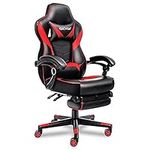 Fullwatt Racing Gaming Chair for adults with Footrest and Lumbar Pillow, Swivel Height Adjustable Reclining PU Leather Video Game Chair, Ergonomic E-Sports Gaming Chair Big and Tall(RED)