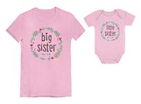 Big Sister Shirt Baby Little Sister Matching Outfits Girls Sibling Shirts Set Toddler/Kids Girls' Fitted T-Shirt Pink 4T / Baby Bodysuit Pink Newborn (0-3M)