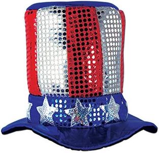 Beistle Glitz N’ Gleam Uncle Sam Top Hat, OSFM Independence and Memorial Day Party Accessory, Patriotic Stars & Stripes Novelty Photo Booth Prop, Fourth of July Festive Headwear