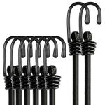 BEXSLE Bungee Cords With Hooks, Heavy Duty Outdoor Elastic Bungee Straps，No odour Industrial Grade bungee rope For Securing Tarps, Luggage,Tents, Bikes or garden tidying 24in6pcs + 48in2pcs (Black)