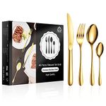 vancasso Gold Cutlery Set, 48 Piece Food-Grade Stainless Steel Silverware Cutlery Set for 12 People, Mirror Polished Cutlery Sets Include Knives/Spoons/Forks, Gift Package for Wedding Housewarming