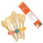 ECO SOUL [Set of 6] Bamboo Cooking Utensils | Non-Stick Wooden Spoons, Ladles & Turners | Bamboo Wood Kitchen Accessories for Cooking, Serving, Mixing | USDA Certified,30 centimeter