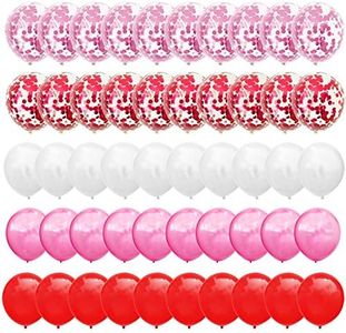 50PCS 12 Inches Latex Balloons Confetti Balloons Set - Red & Pink & White Balloons Helium Balloons for Valentines Day Bridal Shower Wedding Party Decorations Supplies