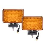 Super Bright Off-Road 4x6 inch Rectangular LED Fog Light/Headlight/Work Light for Truck & Tractor, 3000K Amber Hi/Low Beam, 12V/24V DC, Plug & Use H4 Connector, Corrosion & Vibration Resistant, 2-Pack