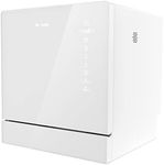 Dr. Lazy Countertop Dishwasher, Portable Dishwasher with 4 Place Settings, 5 Washing Programs, Hot Air Drying & Storage, Compact Dish washer for Dorm, RV& Apartment, White