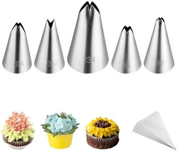 Kasmoire 5pcs/set Leaf Piping Icing Nozzles,Stainless Steel Cake Piping Icing Nozzles with 10Pcs Disposable Piping Bags,Cake Decorating Tips Set for Baking