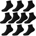 Kids Ankle Socks Boys Cushioned Athletic Crew Socks Girls Cotton Quarter Socks Youth Women 10 Pairs (Black, L)