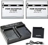 UltraPro 2-Pack LI-50B High-Capacity Replacement Batteries w/Rapid Dual Charger for Select Olympus Cameras - UltraPro Bundle Includes: Deluxe Microfiber Cleaning Cloth