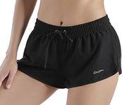 GEVJON Women's 4-Way Stretch Boardshorts - Women's Running Shorts Summer Beachwear Shorts …, Black, Small