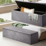 Oikiture Storage Ottoman 140 x 41 x 41cm Ottoman Bench Box Foot Rest Stool Home Bedroom Furniture, Polyester Fabric, Grey