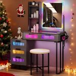 Gurexl RGB Makeup Vanity Table with Wireless Charging Station, LED Vanity Make up with USB Ports, 7 Dynamic and 7 Static Dimmable Vanity Table Set with 5 Drawers
