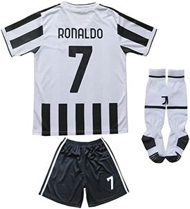 LeenBD 2021/2022 New #7 Ronaldo Kids Soccer Jersey & Shorts Youth Size (White,26..)