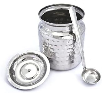 KSJONE Stainless Steel Hammered Oil and Ghee Container for Kitchen I Multipurpose Oil Container with Lid I Capacity of 500 ml