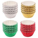 SUBANG 400 Pieces Christmas Tulip Cupcake Liner Baking Cups Muffin Tins Treat Cups Foil Metallic Cupcake Liners for Weddings,Birthdays,Baby Showers,Red Green Silver and Gold