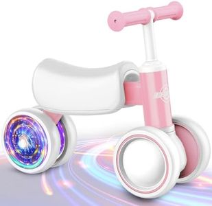 Colorful Lighting Baby Balance Bike for 1 Year Old Boys Girls 12-24 Month Toddler Balance Bike, 4 Wheels Toddler First Bike, 10-36 Month First Birthday Gifts Toys (Pink, Small)