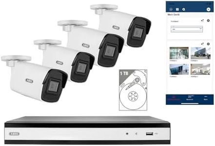 ABUS TVVR36444T - Kit telecamera di sorveglianza con 4 mini tube da 4 megapixel, registratore a 4 canali con disco rigido da 1 TB, per riconoscimento personale, rilevamento auto, registrazione interna