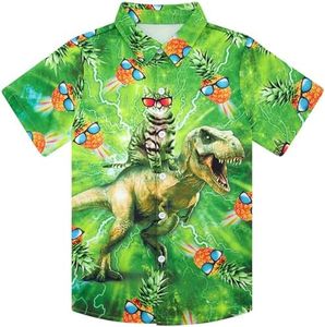 uideazone 7-8 Years Boys Hawaiian Shirts Novelty Aloha Button Down Short Sleeve Pineaple 3D Printed Graphic Tops for Beach Party