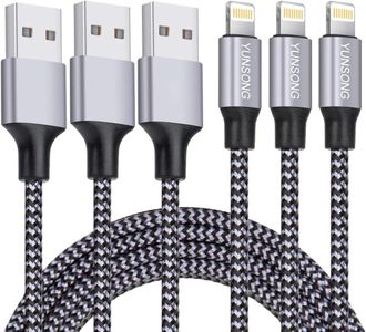 YUNSONG iPhone Charger, 3Pack 6FT Nylon Braided Lightning Cable Fast Charging High Speed Data Sync USB Cord Compatible with iPhone 14 13 12 11 Pro Max XS XR X 8 7 6S 6 Plus SE 5S