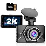 Dash Cam 2K Ultra HD Car Camera with 32G SD Card 3.0 Inch Screen 170° Wide Angle Dash Cam for Cars Dashboard Camera with Night Vision, Parking Monitor, Motion Detection, G-Sensor