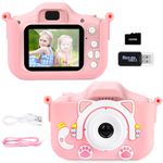 Ainiv Kids Camera, Kids Selfie Camera for Boys and Girls, Digital Camera With Cute Cat Pink Protective Case, Boys and Girls Gifts, with 32GB SD Card, 2.0 Inch IPS Screen 1080P Video Camcorder-Pink