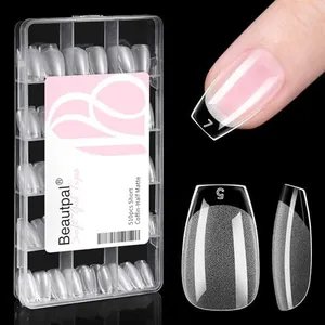 BEAUTPAL Short Coffin Nails Tips Fake Nail Tips, 510Pcs Half Matte Soft Gel X Nail Tips, 15 Sizes Full Cover Acrylic False Press on Nails Tips, Nail Extension Tips