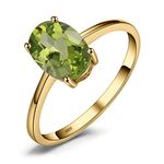 JewelryPalace Class Natural Gemstone Green Peridot Birthstone Solitaire Engagement Rings for Women, Anniversary 14k Yellow Gold Plated 925 Sterling Silver Promise Rings for Her, Jewellery Sets R