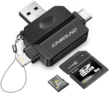 Kinsound 5 in 1 SD & TF Card Reader for iPhone with Type-C, Lighting & USB Ports, Portable Memory Card Reader Compatible with TF, SD, SDHC, SDXC, MMC, RS-MMC, Micro SDXC for iPhone & Android Phone