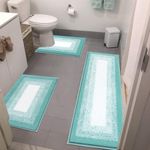 Bsmathom Microfiber Bathroom Rugs Sets 3 Piece, Non-Slip Absorbent Bath Mats for Bathroom, Soft Shaggy Bathroom Mat with U-Shaped Toilet Rug Machine Washable, Teal