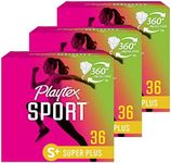 Playtex Sport Tampons, Super Plus Absorbency, Unscented - 36 Count (Pack of 3)