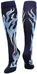 MadSportsStuff Flame Socks Athletic Over the Calf Socks (Navy/Columbia Blue/White, Small)