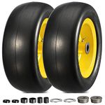 MaxAuto 11x4.00-5 Lawn Mower Tires, 11x4.00-5" Zero Turn Mowers Tire on Wheel, 11x4x5 Front Smooth Flat Free Tire Assembly Compatible with John Deere/Cub Cadet, 3.4" Centered Hub 3/4" Bushings, 2 Pack