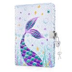 WERNNSAI Mermaid Sequins Notebook - Reversible Mermaid Journals Unique Gift for Adults Girls Travel School Office A5 Secret Diary Notebooks with Locks and Keys