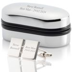 Personalised Silver Plated Rectangular Cufflinks Luxury Engraved Chrome Case - Engraved with your custom text